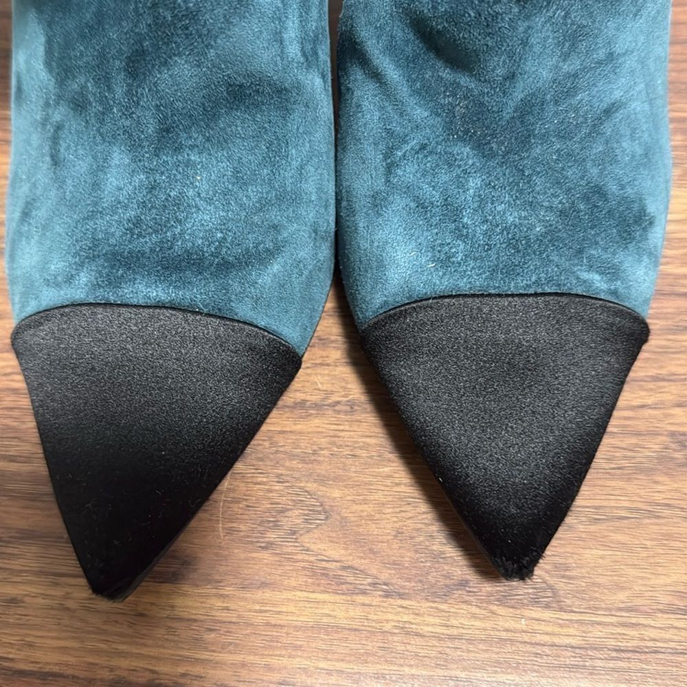 Chanel 2017 Gabrielle Coco Satin Suede Mid Calf Boots. Size 38. Green/Black. - Picture 7 of 13